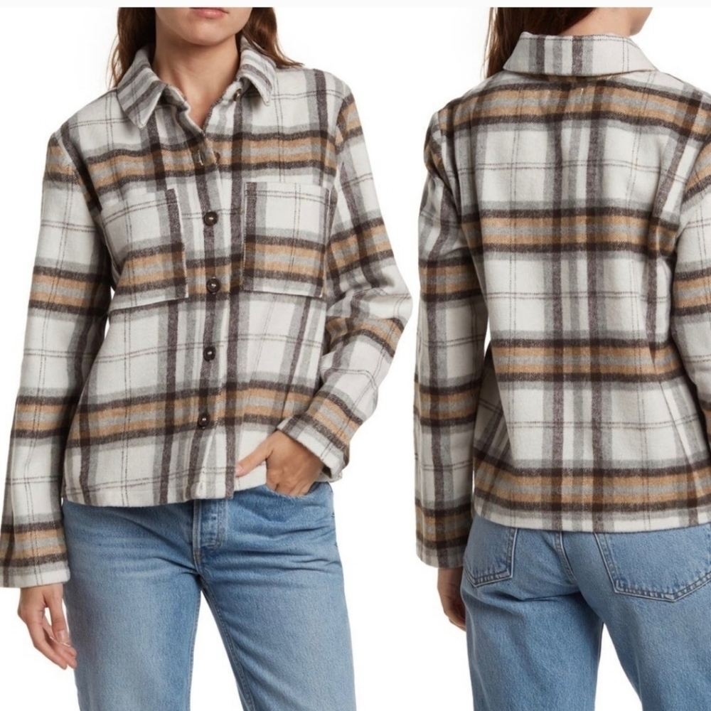 Sz Medium Anthropologie MELLÓDAY Plaid Flannel Shacket Grandpacore Dadcore